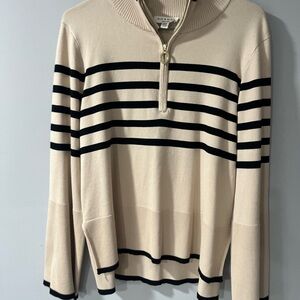 NWOT Rio & Rina Striped Half-Zip Sweater – Bell Sleeves – Size Large